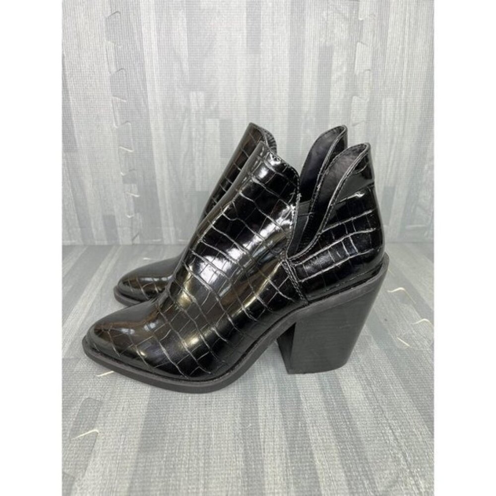Steve Madden Lev Booties Black Women Size 9.5 Croc Faux Leather